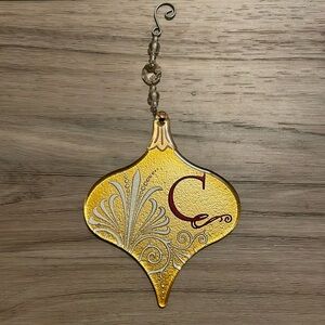 Gold Glass Initial ornament with burgundy C